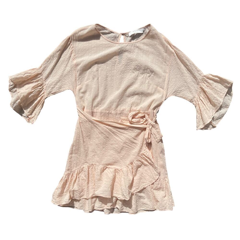 ASTR the Label Blush Pink Ruffle Bell Sleeve Faux Wrap Mini Dress - Size Medium - Picture 5 of 12
